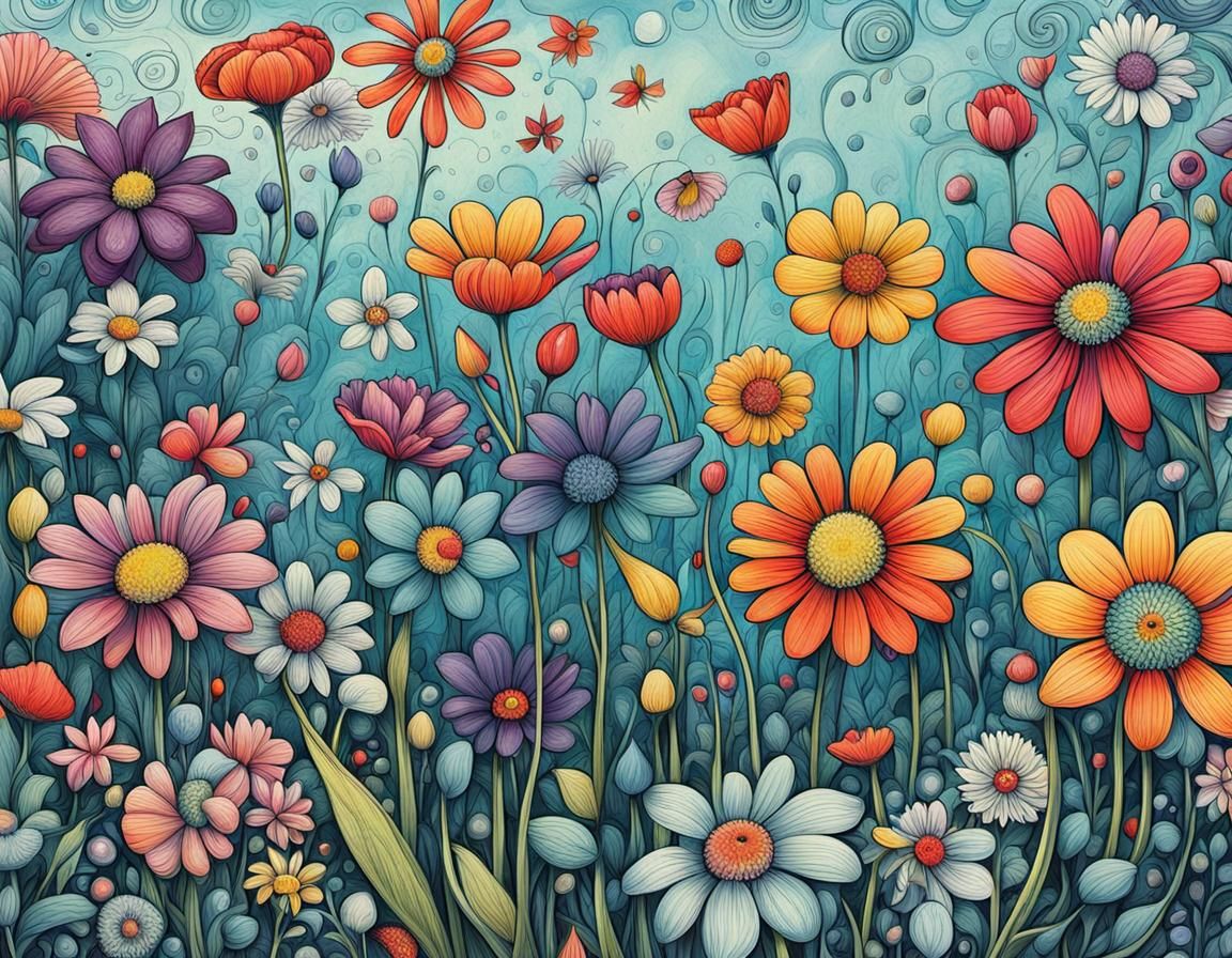 Abstract Spring Flowers in Shin Hanga Style