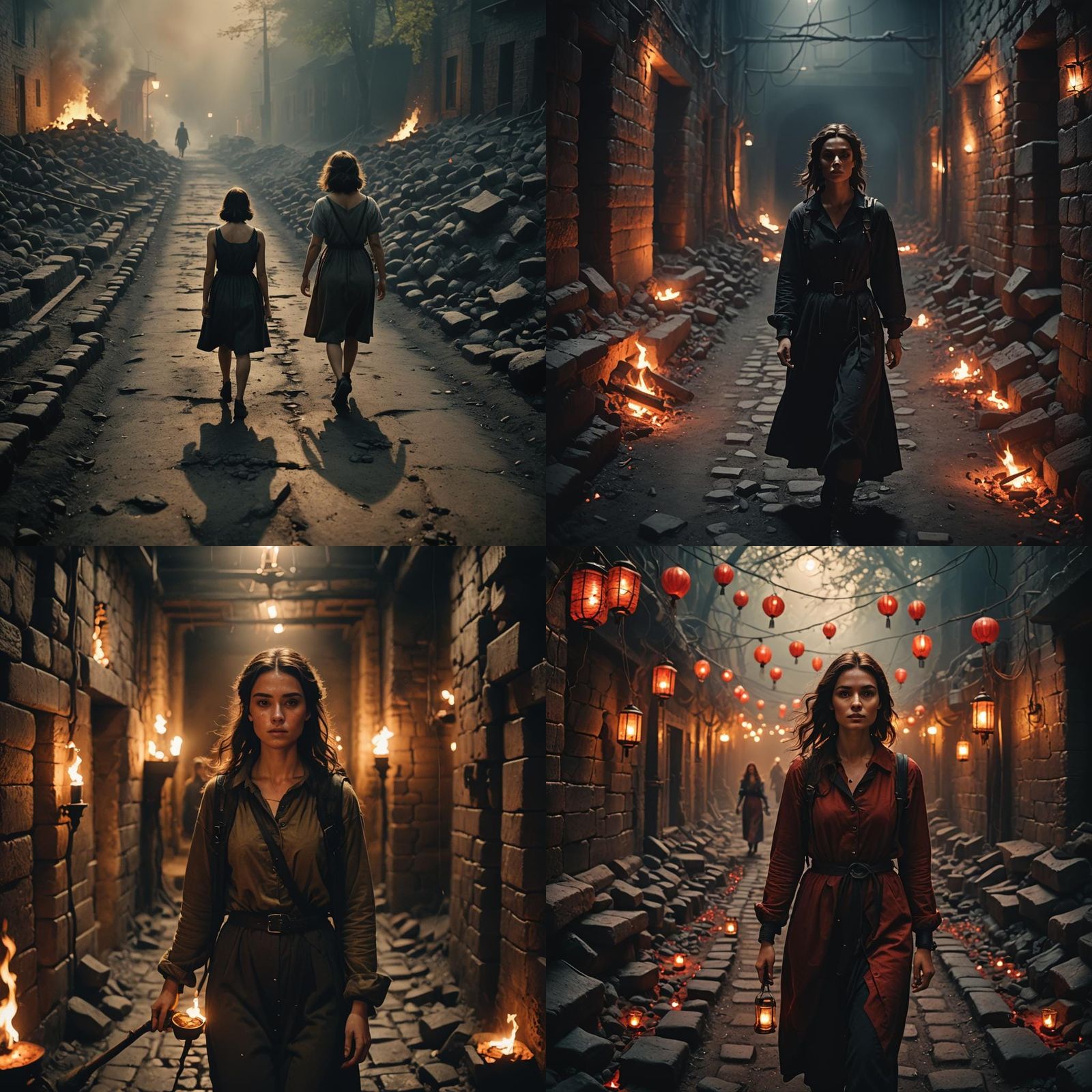 Young Woman on Coals: Cinematic Dungeon Scene