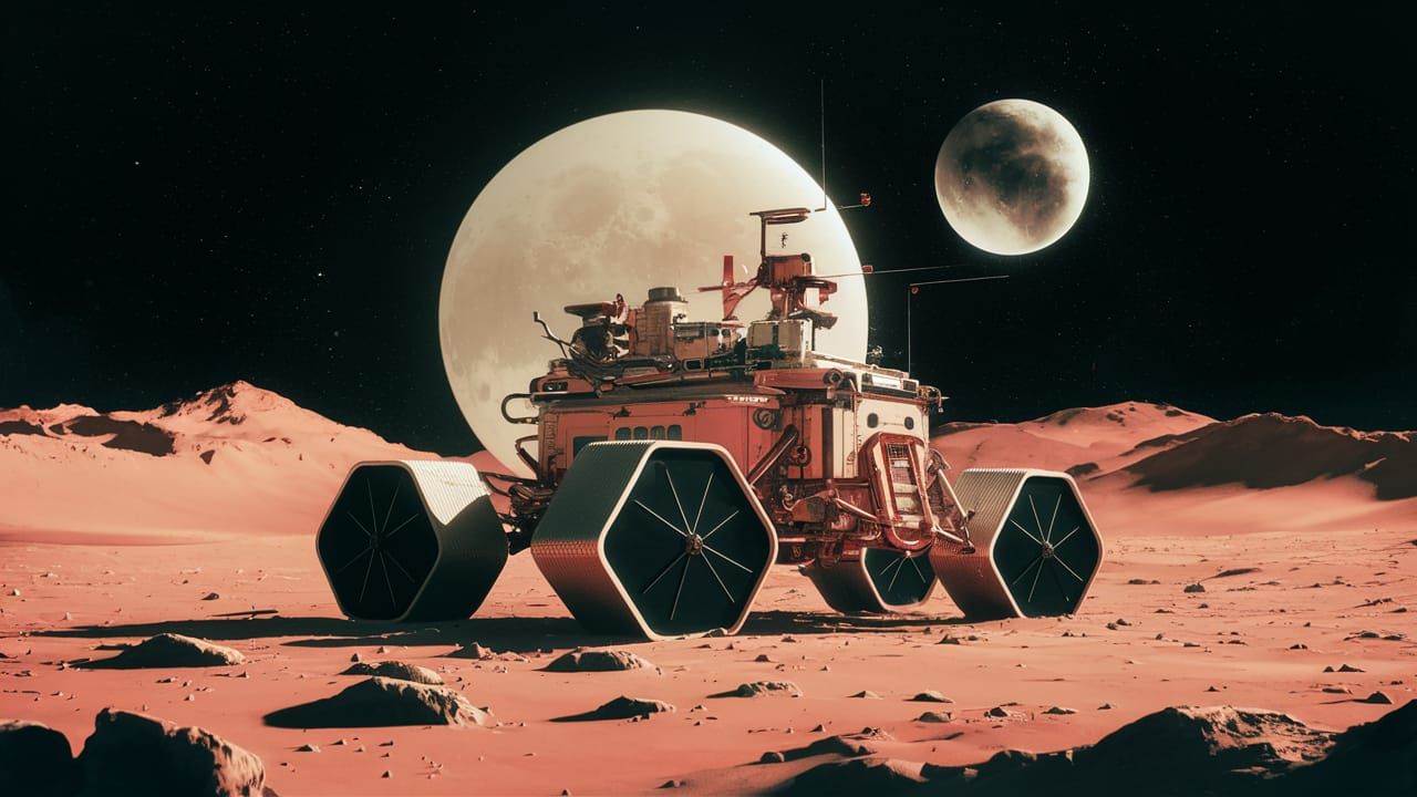 Vibrant Moon Rover with Triangle Wheels Ink Poster