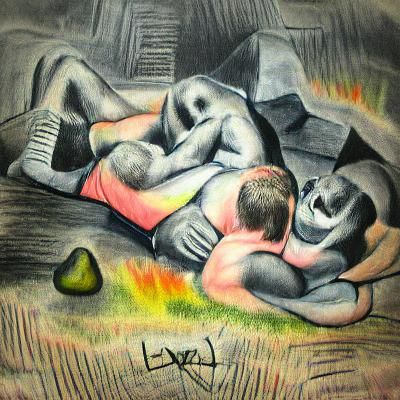 Classical Nude Male Figure Charcoal Drawing