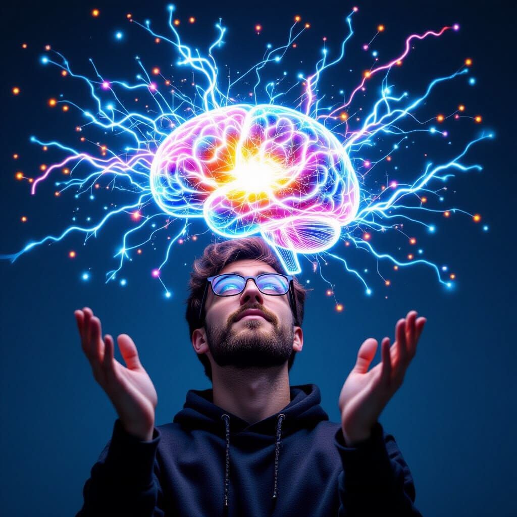 Man Unleashes Electric Brainstorm with Vivid Digital Art