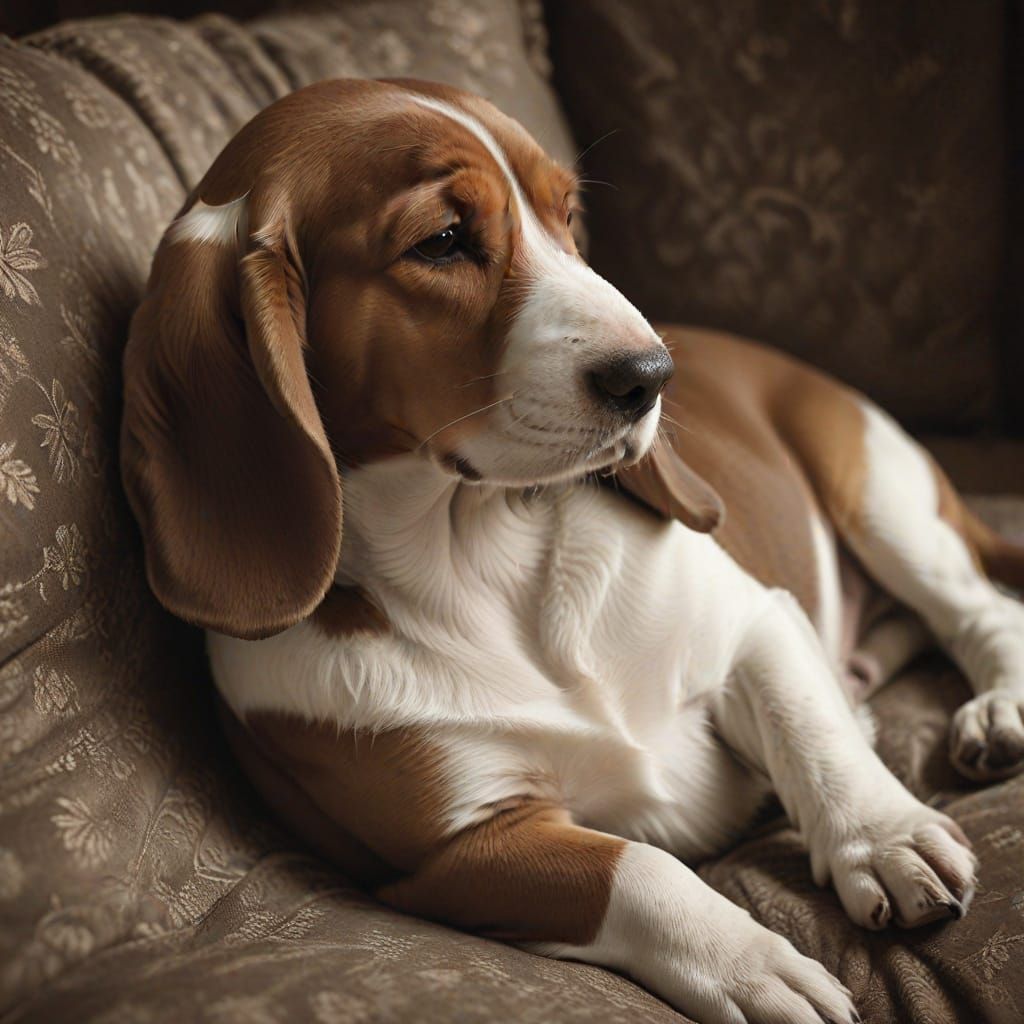 Vintage Basset Hound Puppy Sleeping on Lap