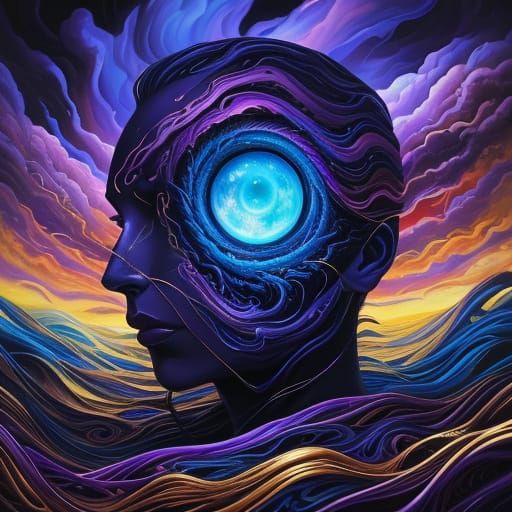 Dreamlike Surreal Portrait with Swirling Clouds