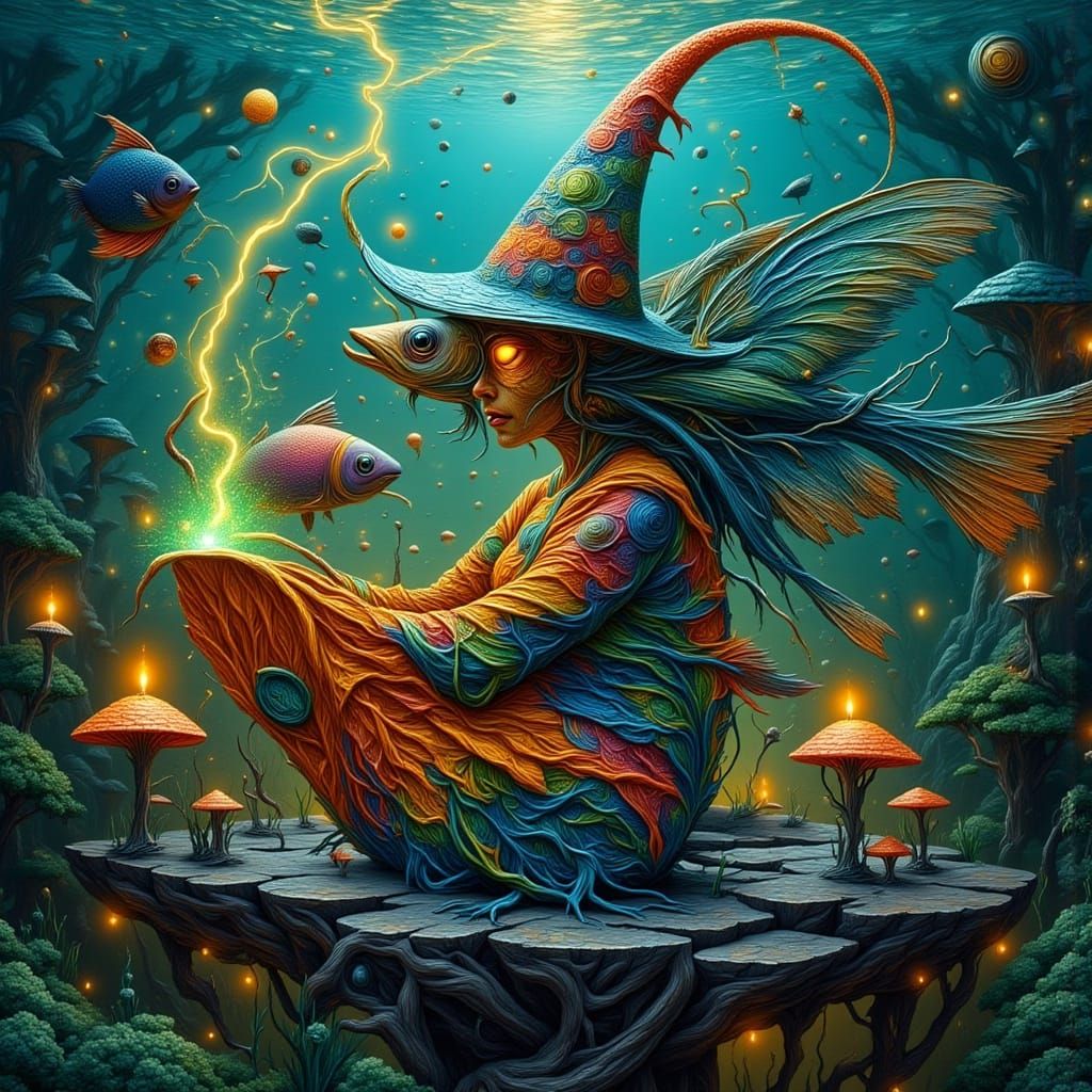 Psychedelic Underwater Papercraft World with Alien Figures