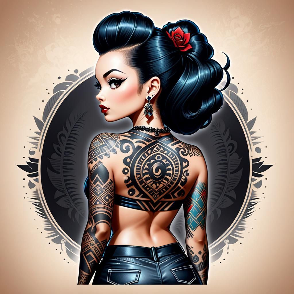 Rockabilly girl with beautiful tattoo