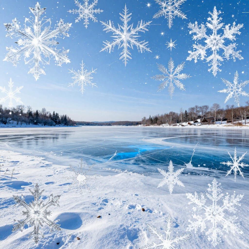 Winter Landscape With Frozen Lake in Glitch Art Style