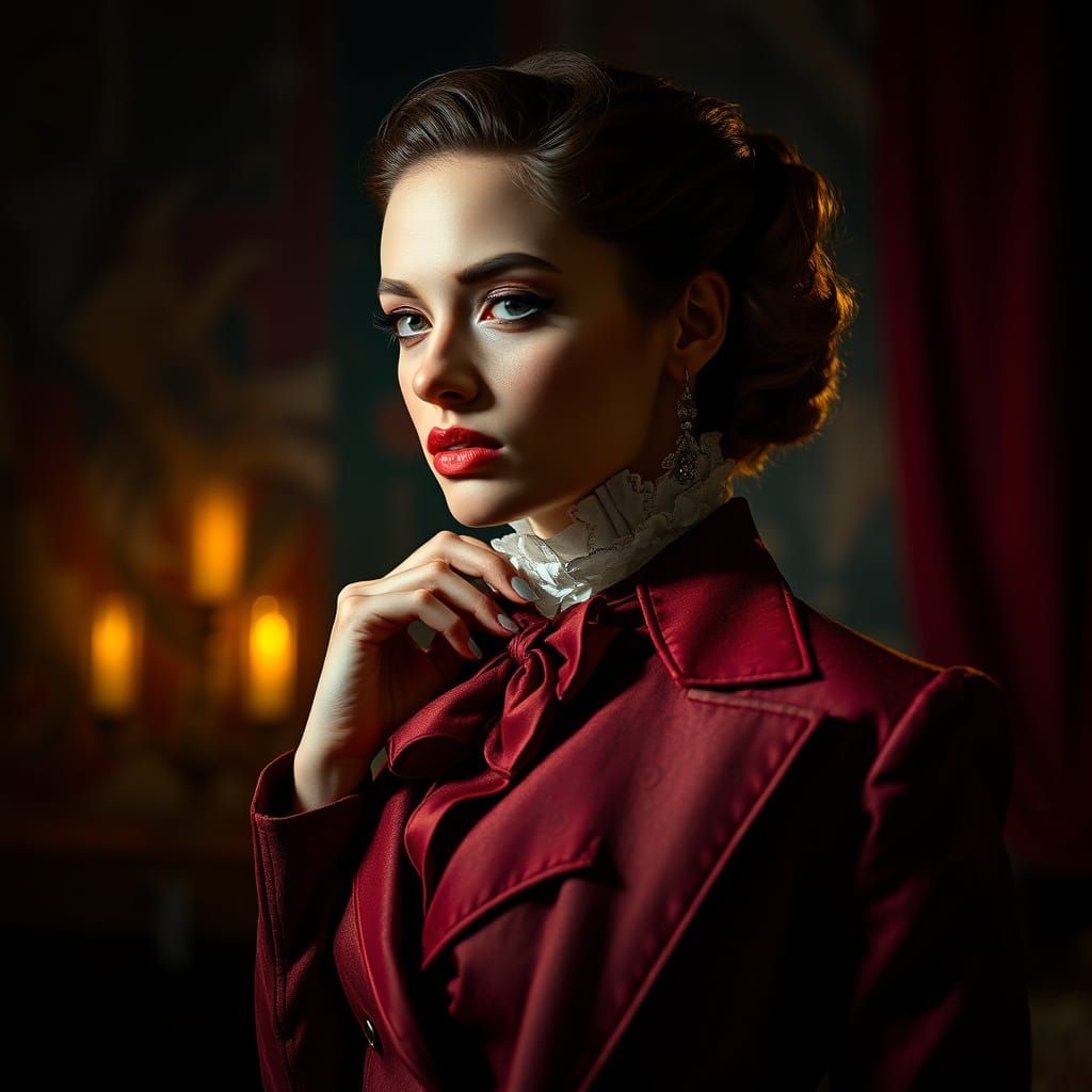 Fashion Model in Vintage Attire, Hyperrealistic Studio Portr...