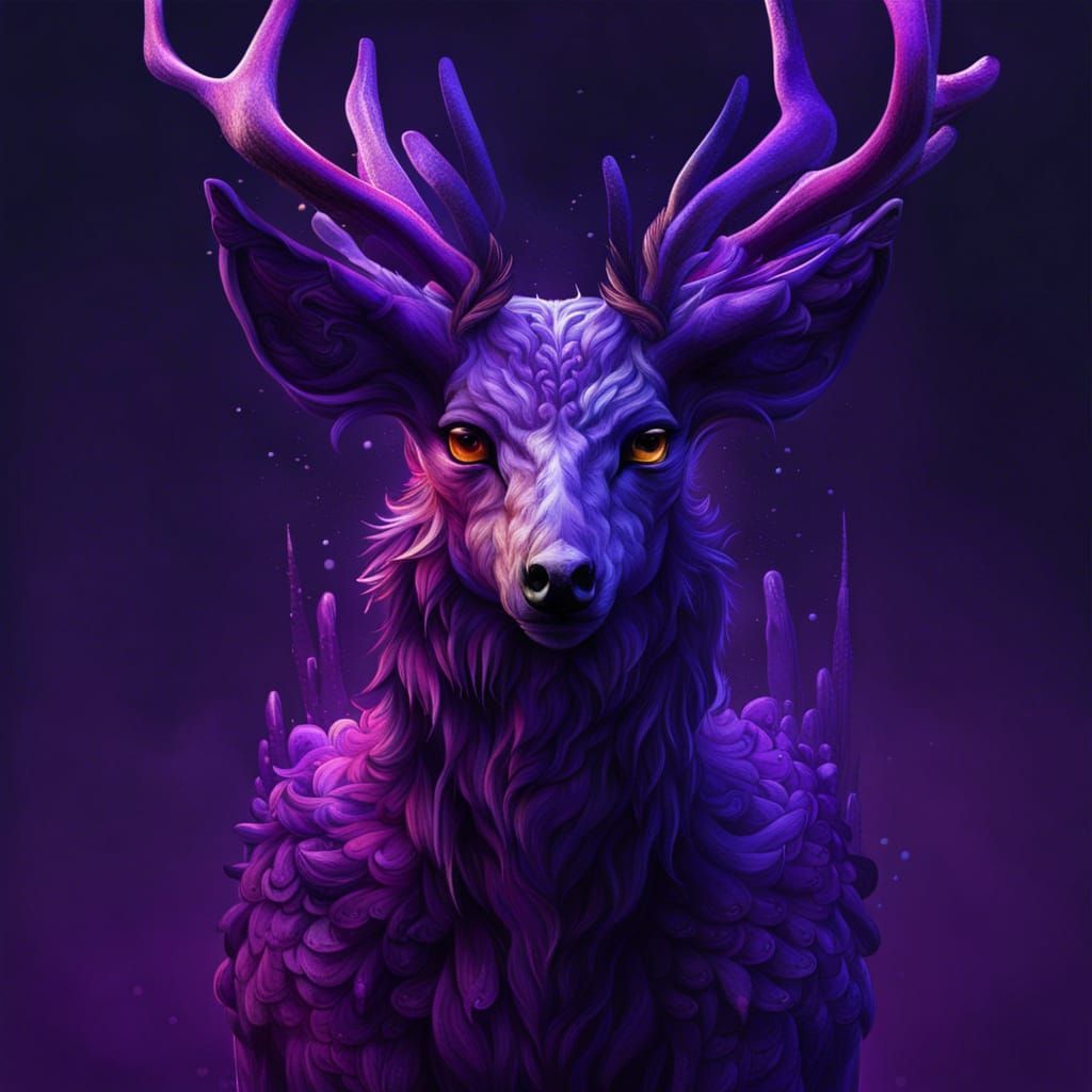 Purple Hybrid Animal: Deer Torso, Wolf Legs, Owl Head