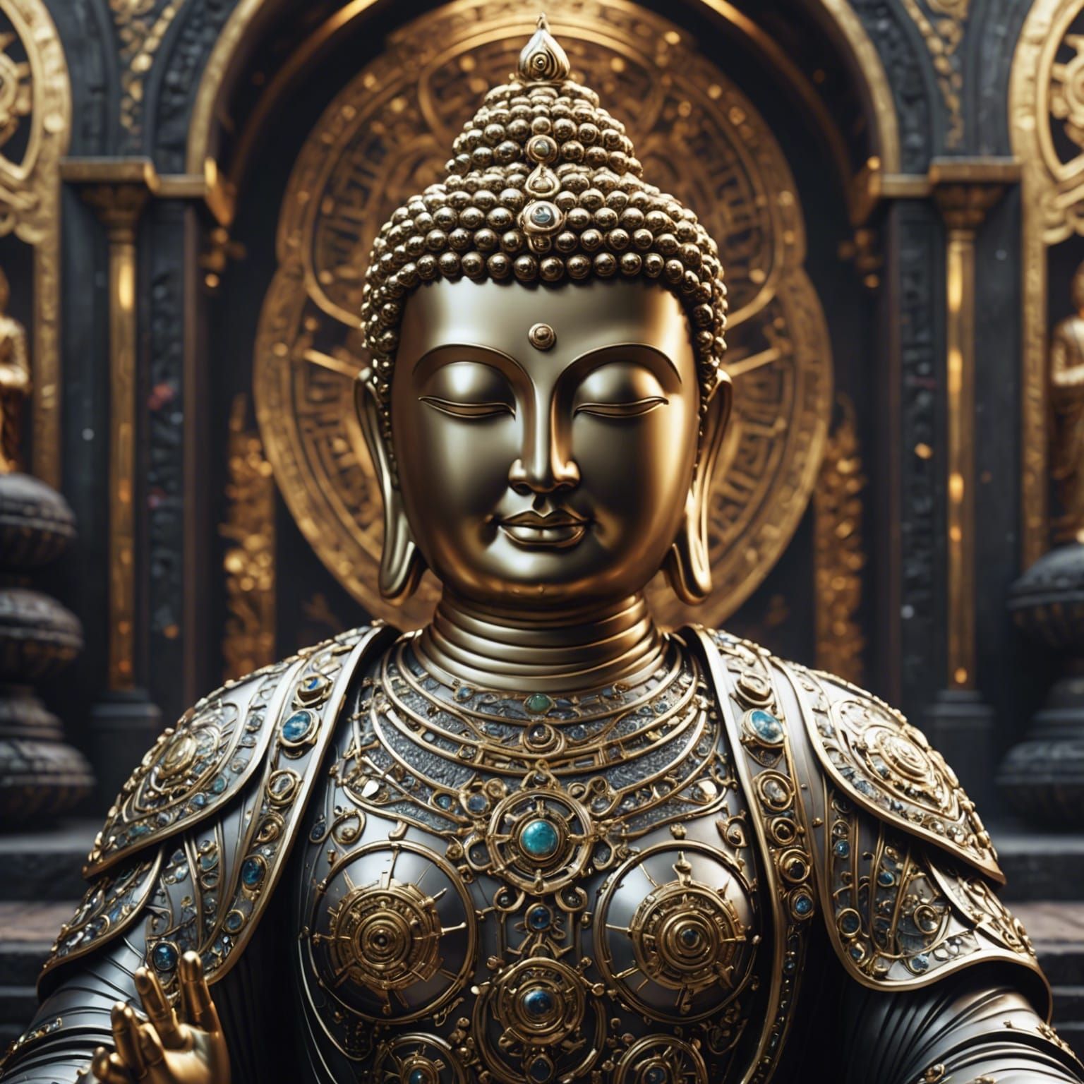 Crystal Buddha in Cosmos with Intricate Sci-Fi Details