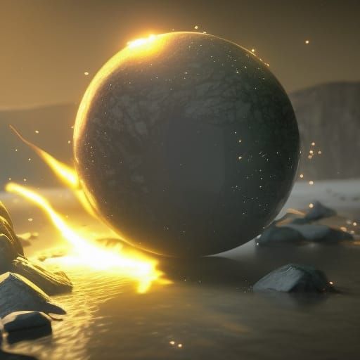 Mysterious Obsidian Sphere in Hyperdetailed Landscape