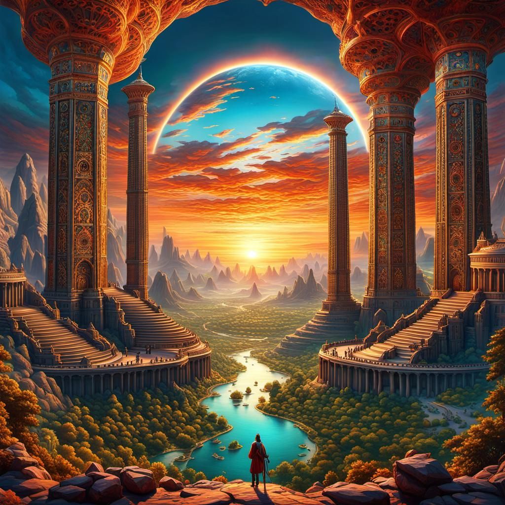 Epic Sunset: Nature's Triumph, Hyperrealistic Radium Colors