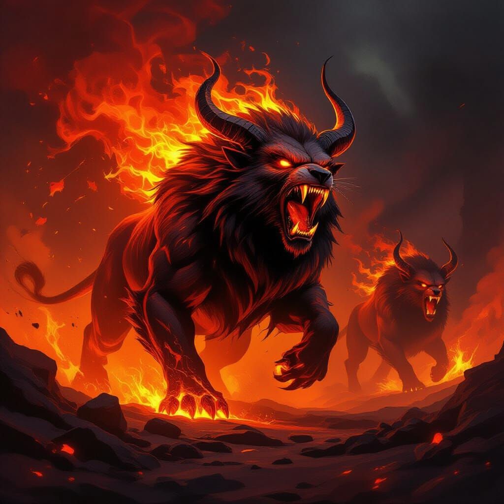 Mythical Flame Creatures in Volcanic Inferno