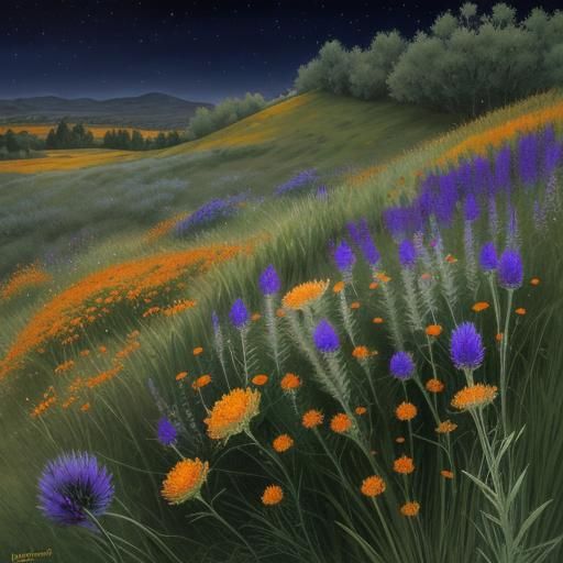 Frosty Dark Meadow: Hyperrealistic Watercolour and Ink Drawi...