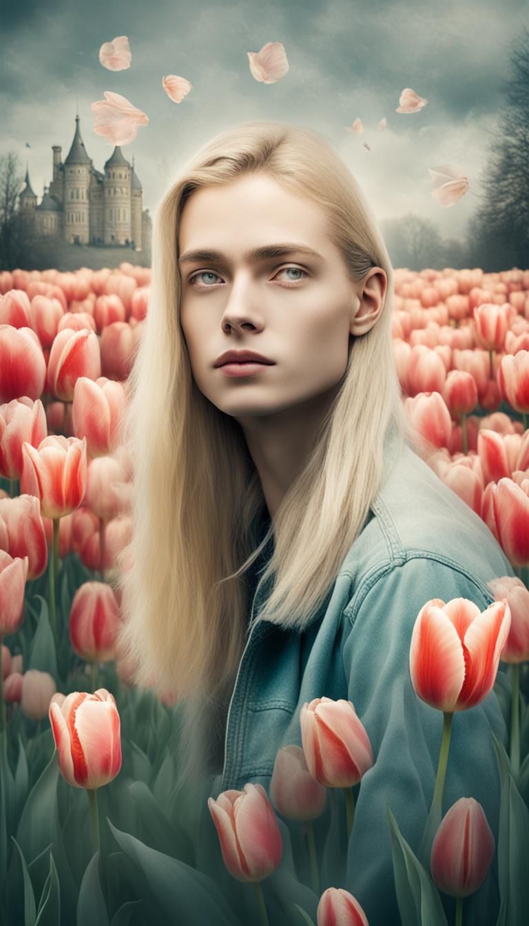 Double Exposure Portrait with Tulips