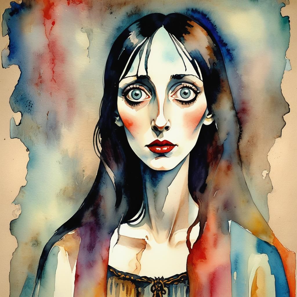 Watercolor Shelley Duvall in Modigliani Style