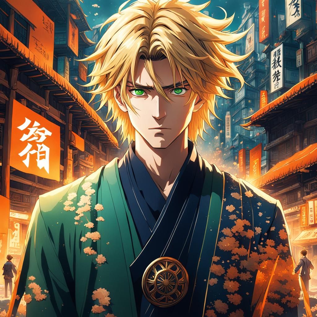 Anime-Inspired Blond Man in Shonen Jump Style