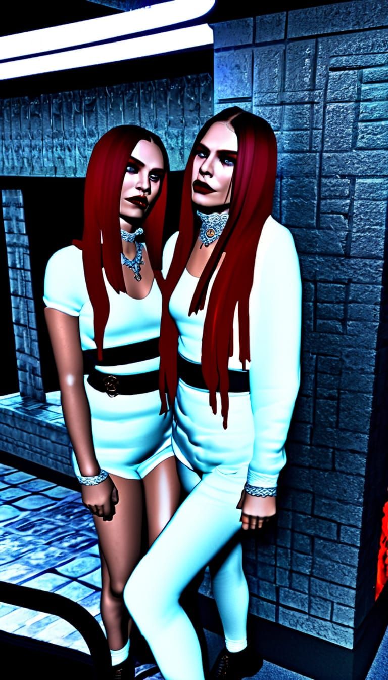 Vibrant Female Vampires in Dark Fantasy Oil Painting