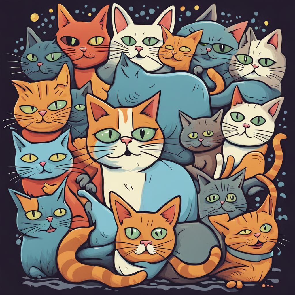 Cartoon Cat T-Shirt Design in Surreal Style
