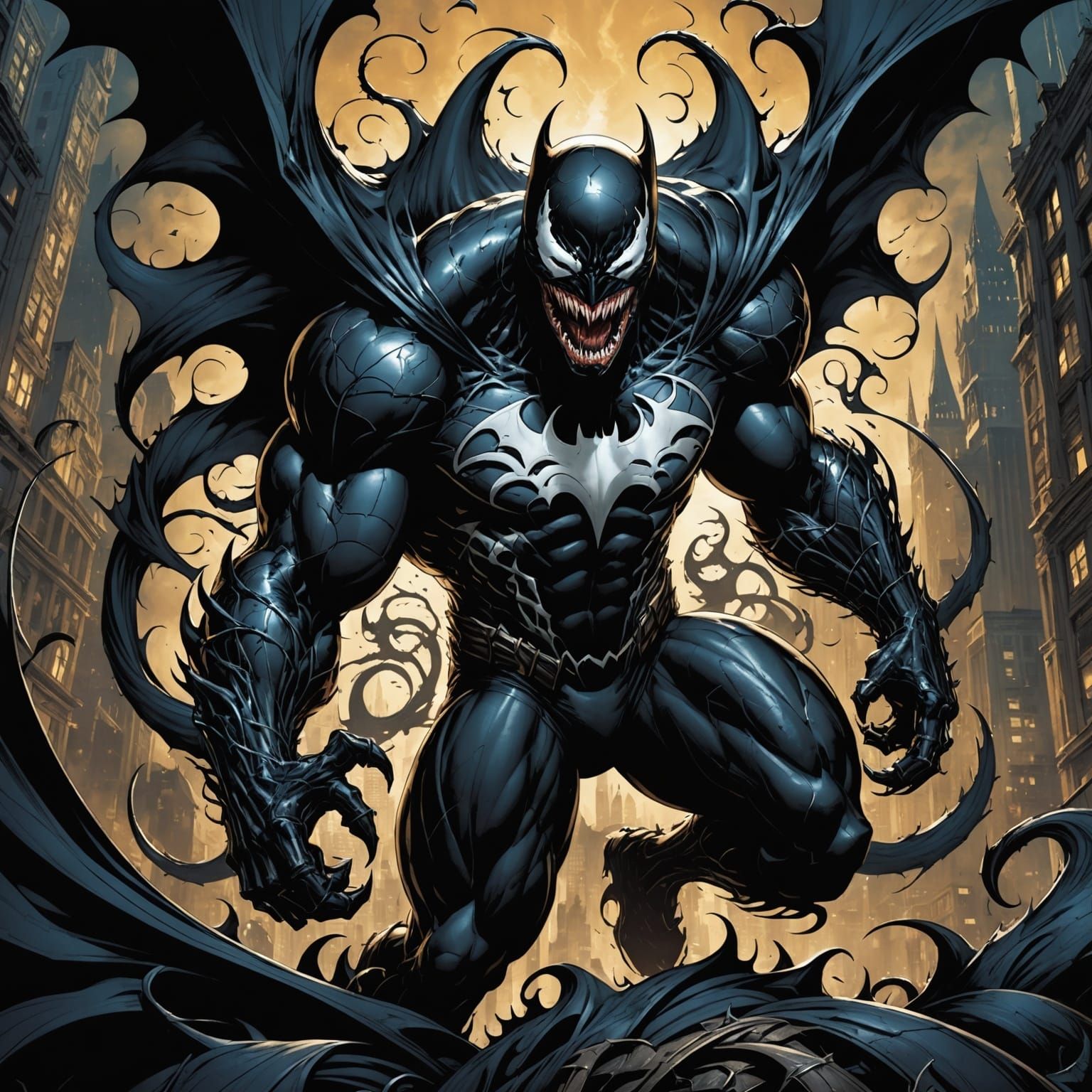 Venom Symbiote Takes Over Batman in Comic Art