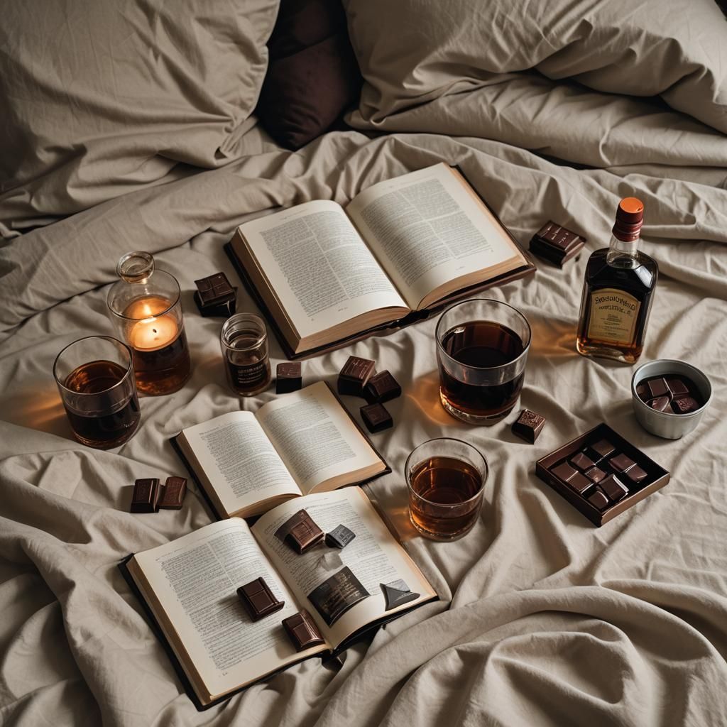 Cozy Day in Bed with Wife, Whiskey and Chocolate