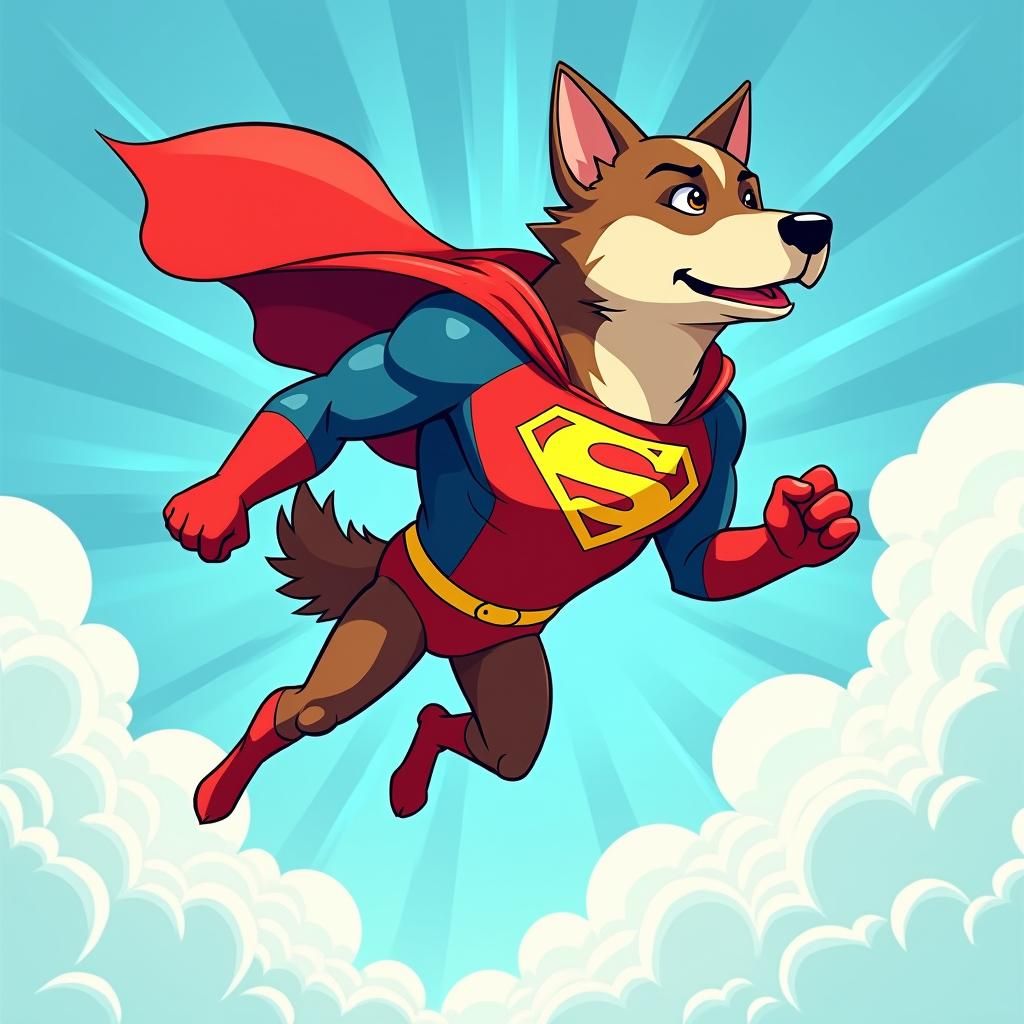 Canine Superhero Soaring Through the Sky