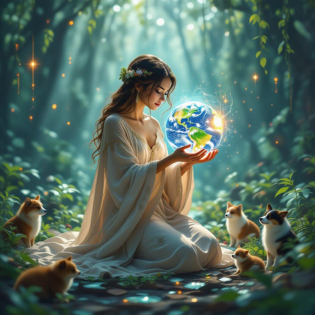 Ethereal Woman Heals Earth in Digital Art