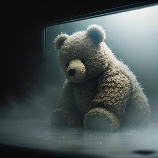 Teddy Bears Steaming in Misty Laundry Room