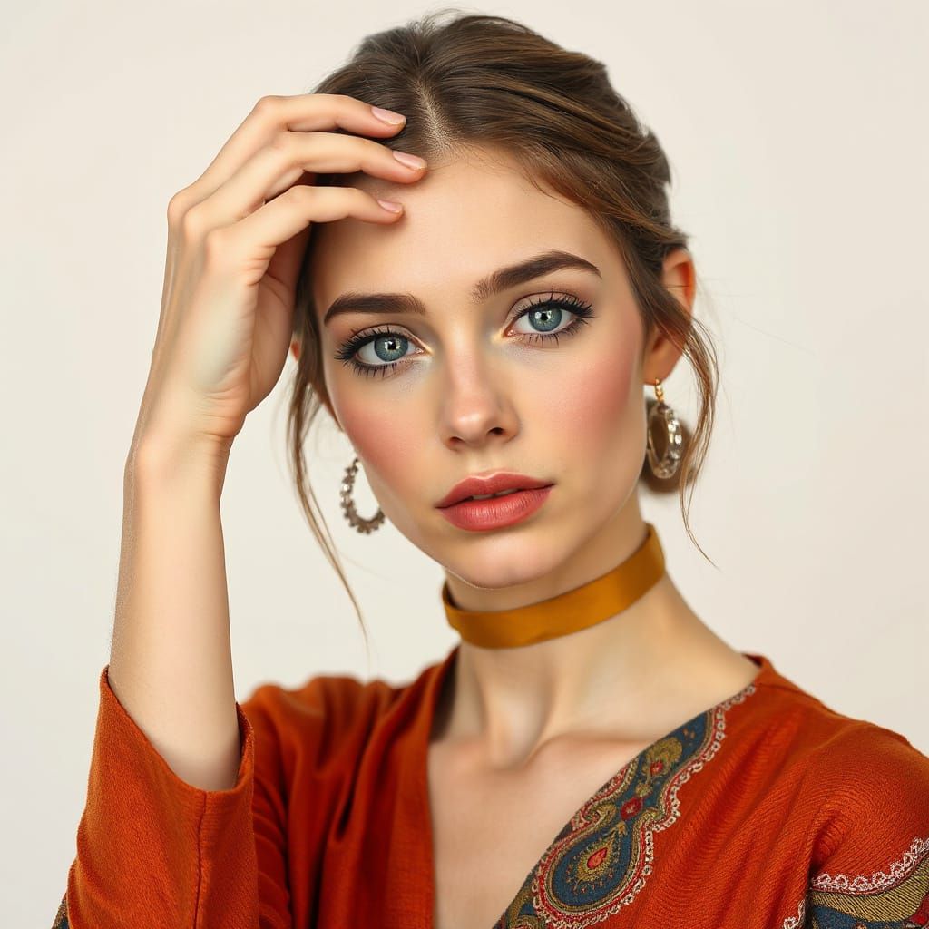 Elegant Woman Struggles with Flu Symptoms in Art Nouveau Sty...