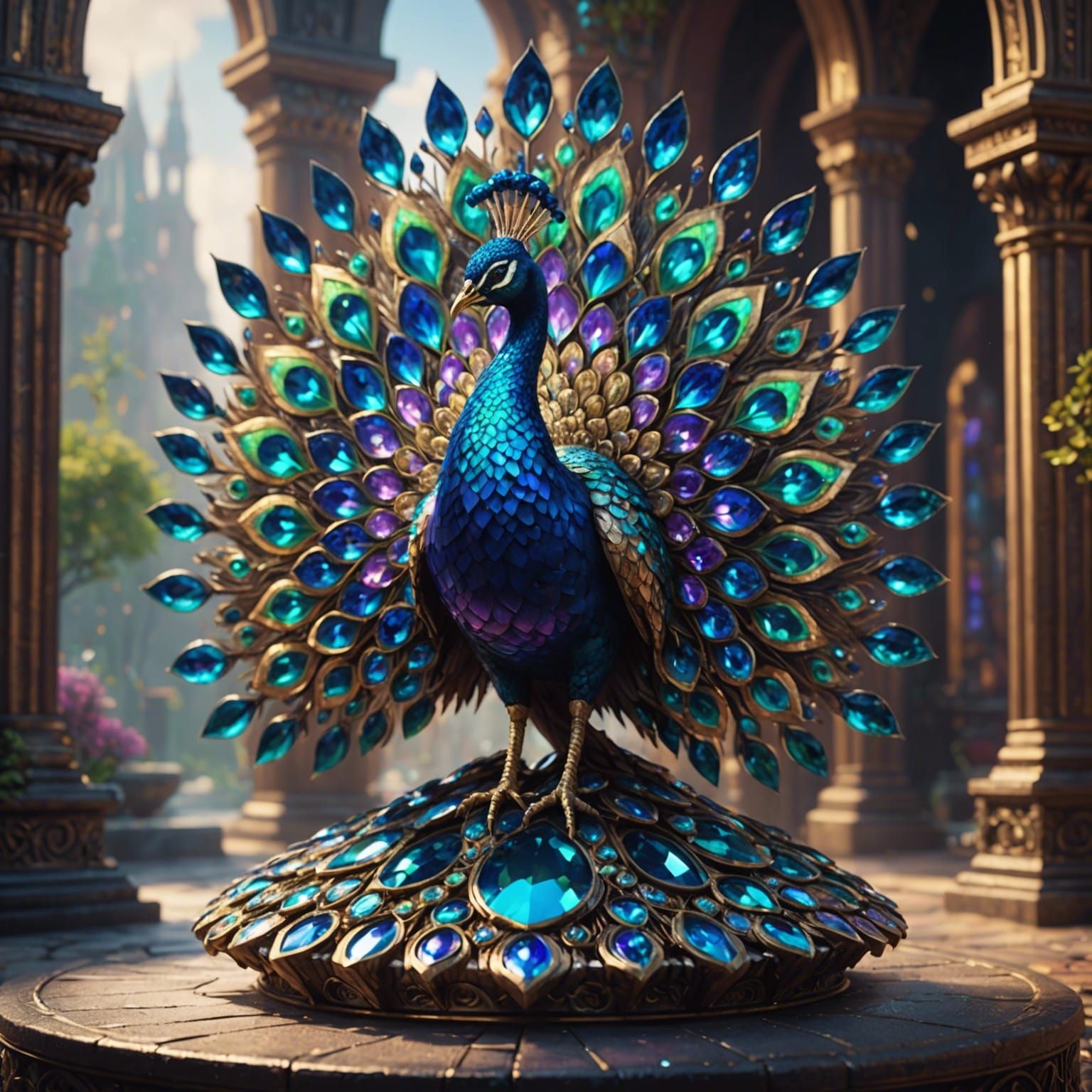 Detailed Crystal Peacock Fantasy Concept Art