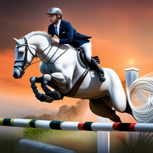 Equestrian Show Jumping: Detailed Horse and Rider