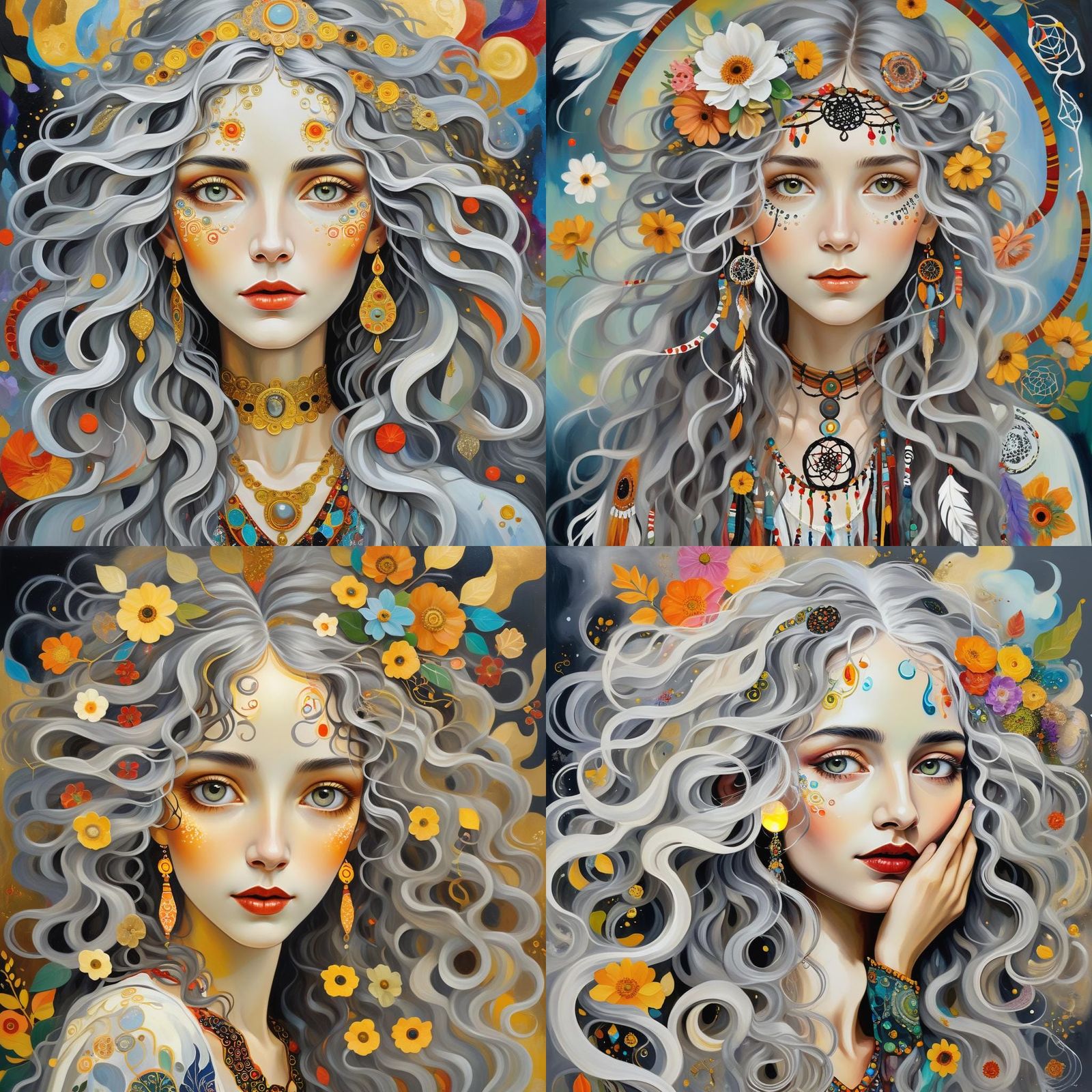 Mystical Woman Decoupage Portrait in Klimt Style