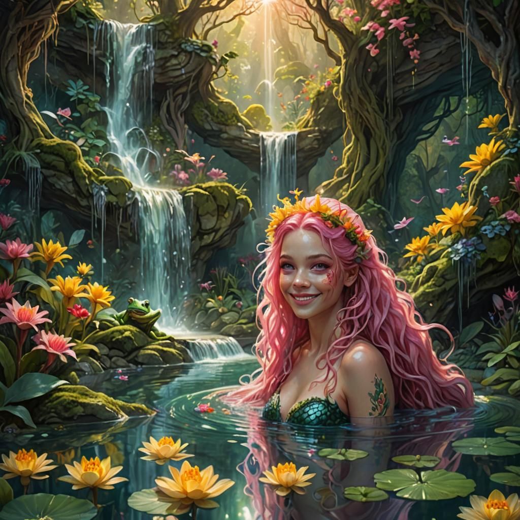 Enchanted Mermaid in Mystical Botanical Garden