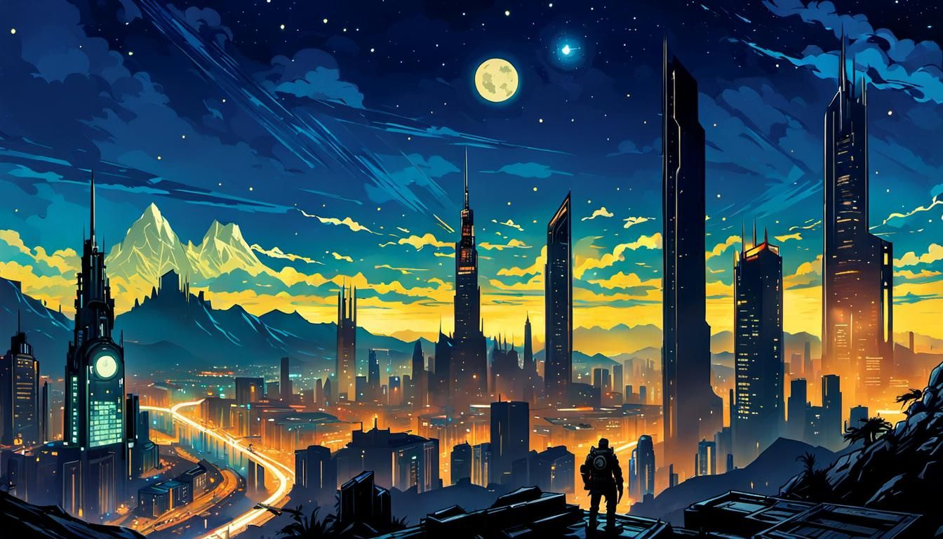 Cyberpunk City at Starry Night Comic Art