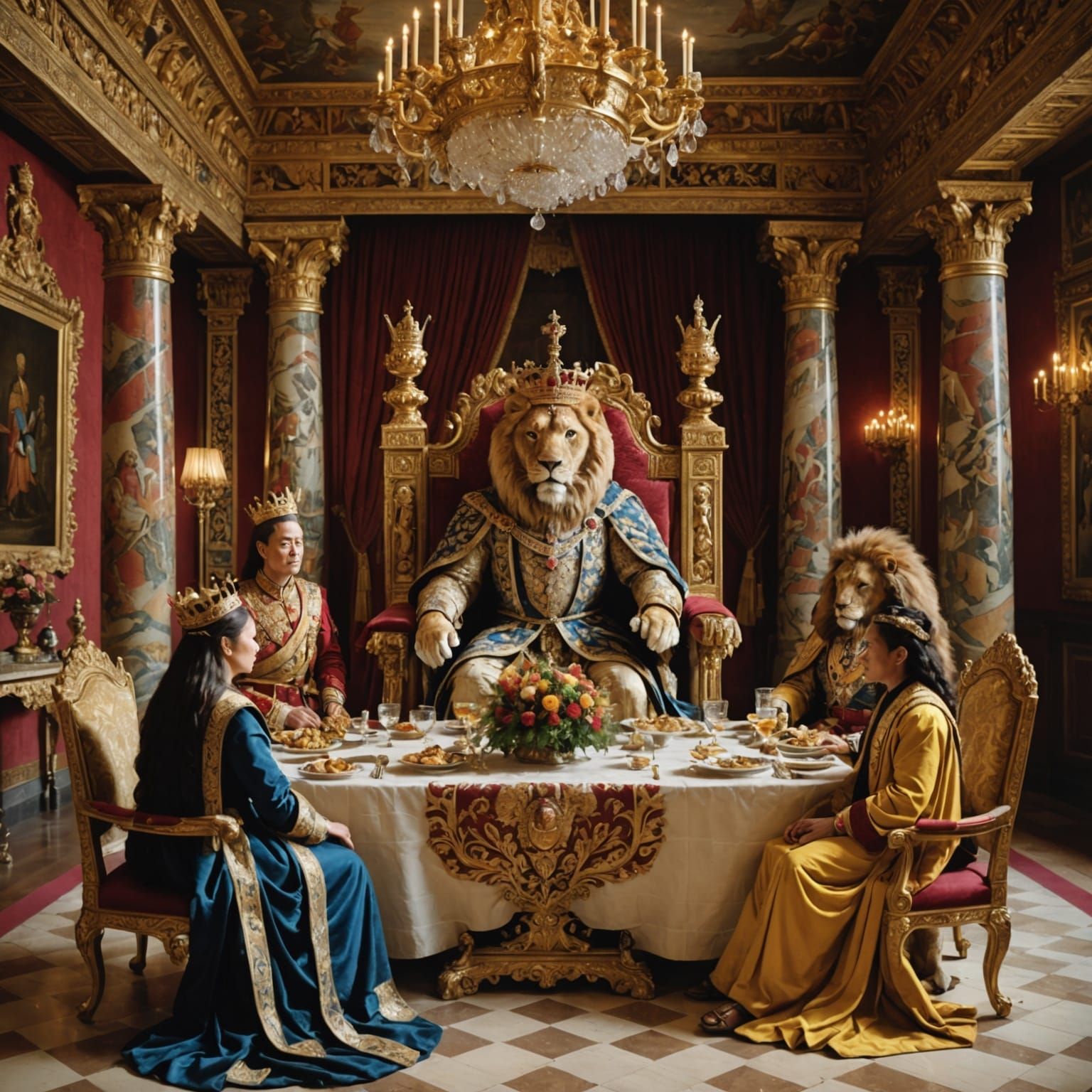 Regal Family Dines Amidst Mythical Majesty