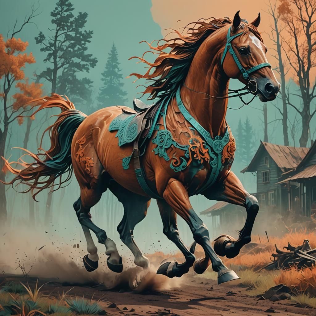 Regal Horse Mid-Gallop in Papercut Style