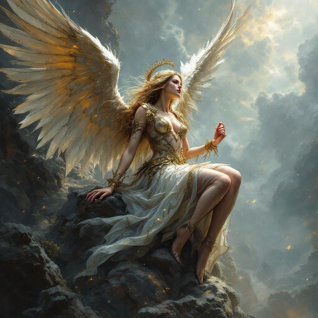 Ethereal Fantasy Angel with Glowing Wings