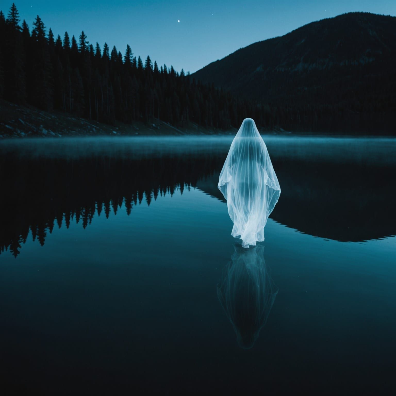 Ghostly Woman Invites Visitors to Mysterious Lake at Dusk