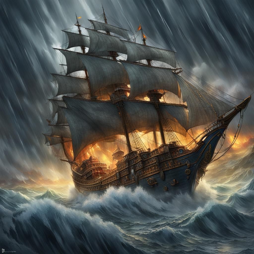 Galleon Sailing Through a Raging Storm