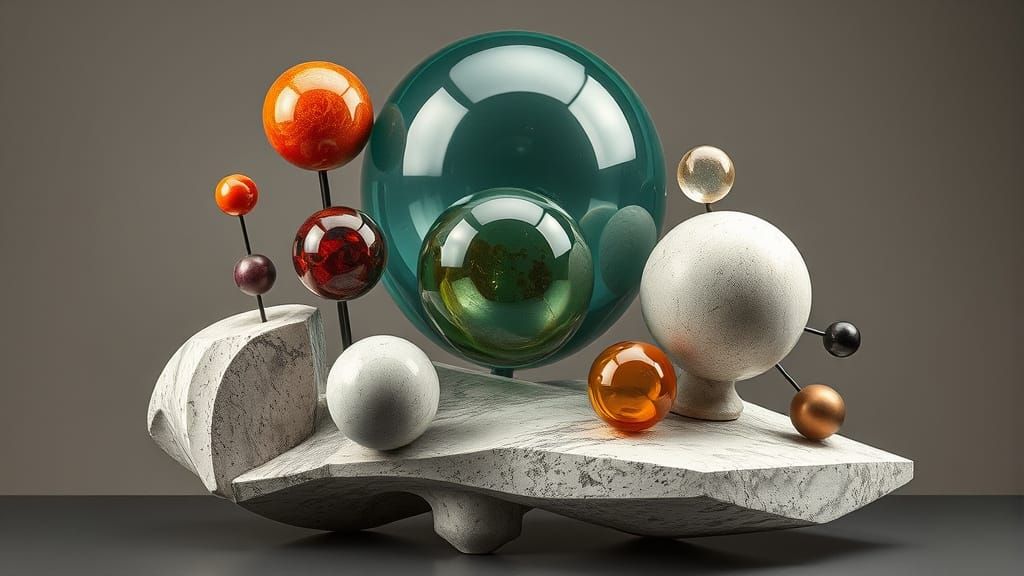 Bauhaus Masterpiece: Abstract Sculpture with Vibrant Glass a...