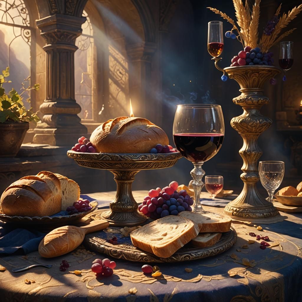 Bread and Wine Still Life in Fantasy Style