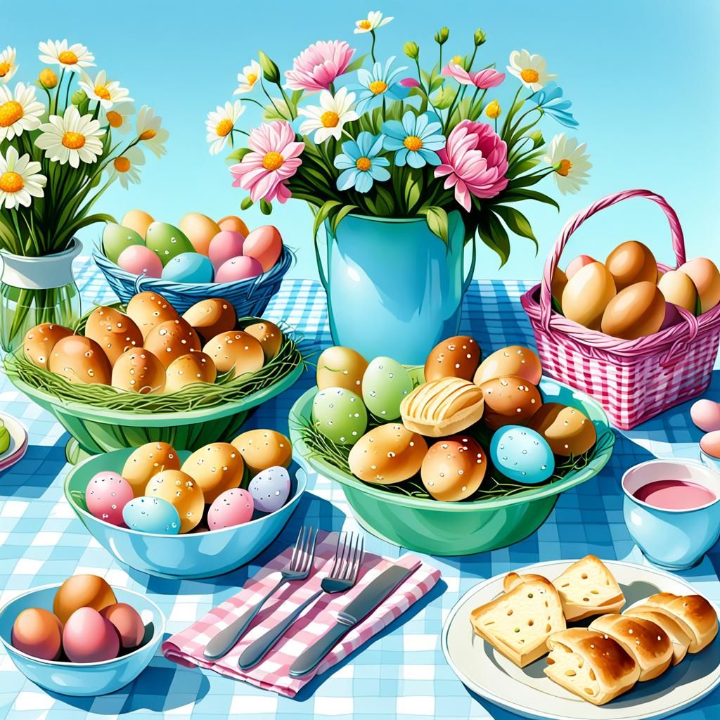 Easter Picnic Display in Pastel Gingham Style