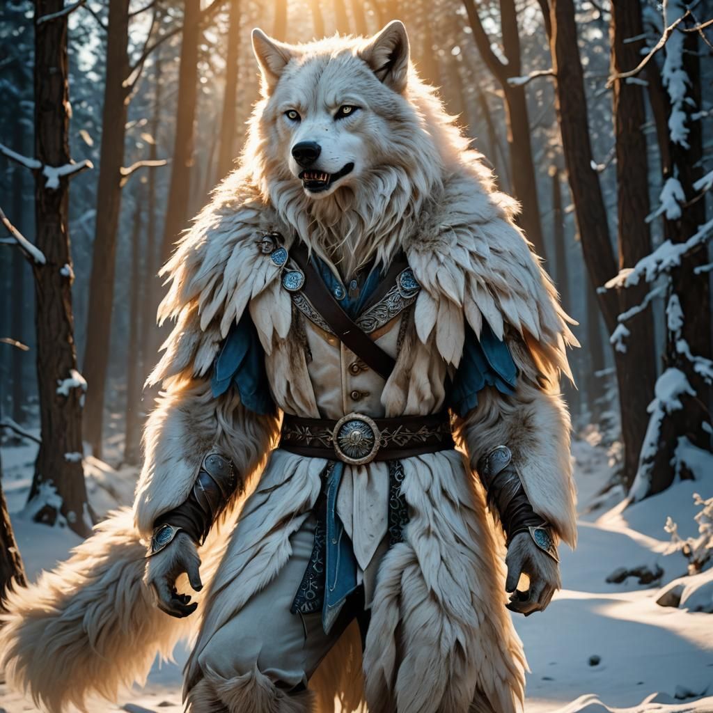 White Werewolf Humanoid in Detailed Fantasy Art