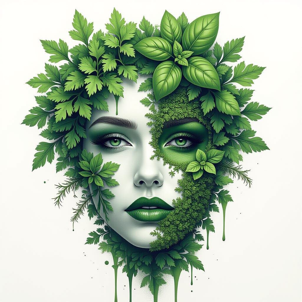 ink wash,  soft aerosolgrafia, mezzotint, face, wet botanica...