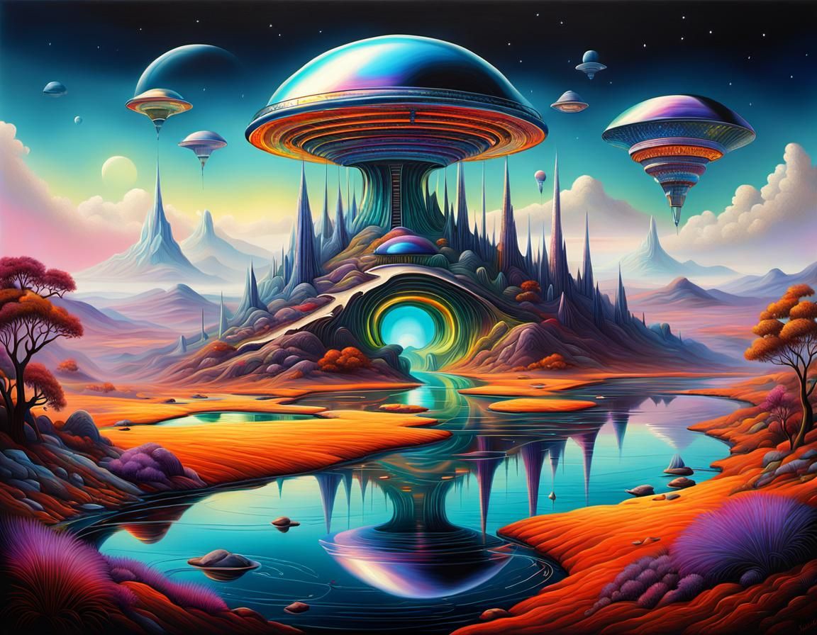 Mysterious Futuristic Landscape in Massurrealist Style