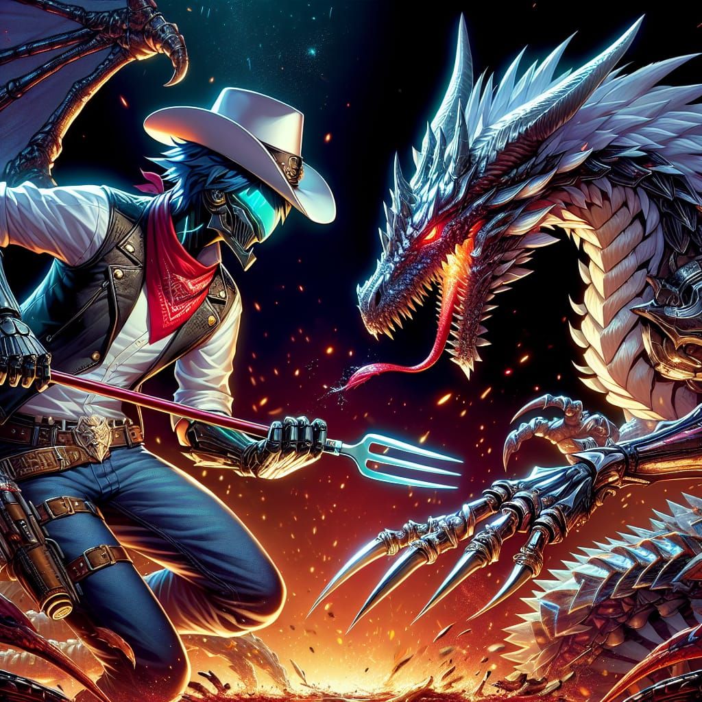 Anime Dragons Clash: Cowboy vs. Spoon in High-Resolution
