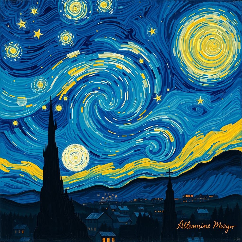 Swirling Starry Night Sky in Dreamy Expressive Style