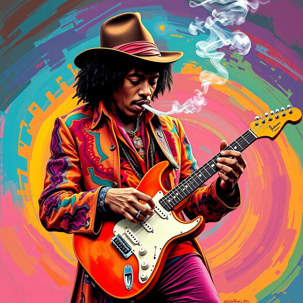 Psychedelic Music Icon Plays Electric Guitar