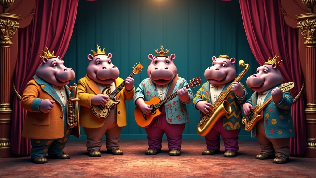 Jazz Hippos on Stage: Fantasy Concept Art