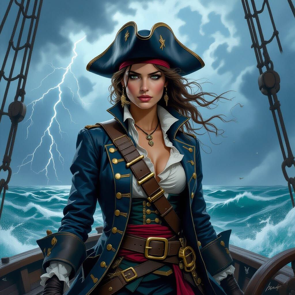 Pirate Captain Percelina on a Stormy Sea