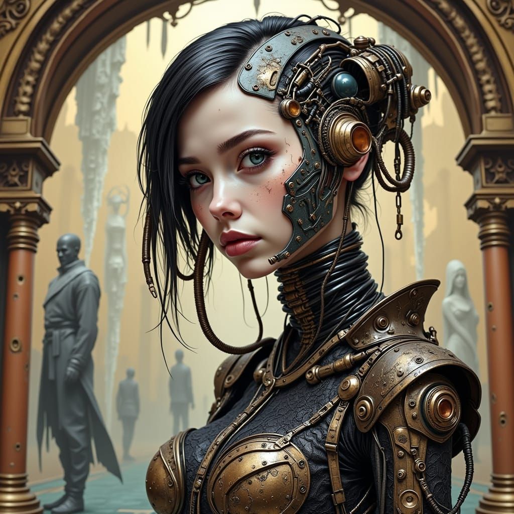 Cyberpunk Girl in Victorian Crystal Ballroom